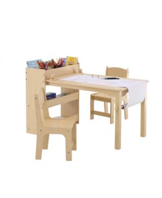 Kids Art Table and 2 Chairs, 2-in-1 Toddler Craft and Play Activity Table, Wood Set