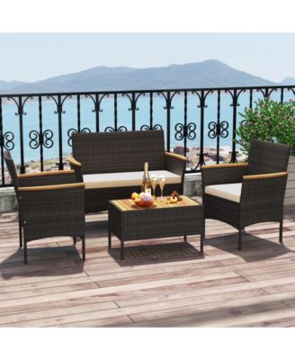 4 Piece Patio Wicker Sofa Set 2 Rattan Chairs and Loveseat with Table