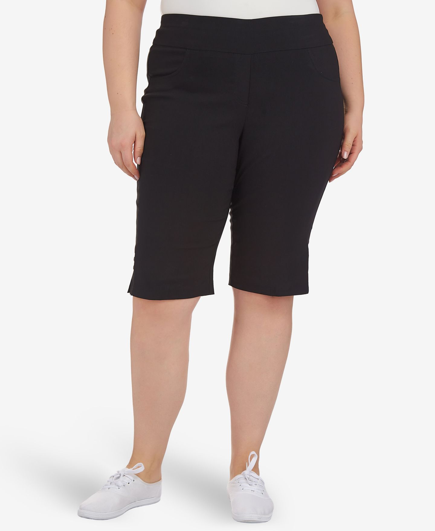 Женские шорты HEARTS OF PALM Plus Size Solid Color Tech Stretch Skimmer, цвет: Чёрный — фото 1
