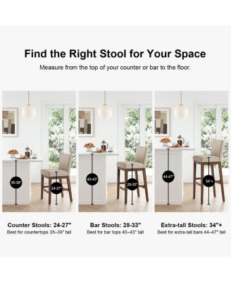 Armless Upholstered Counter Height Stools Set of 3, Linen, Wood Legs