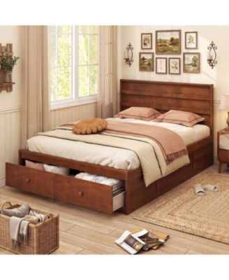 Full Size Bed Frame w/Storage Drawers Headboard Wooden Slat Support
