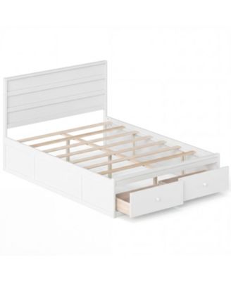 Full Size Bed Frame w/Storage Drawers Headboard Wooden Slat Support