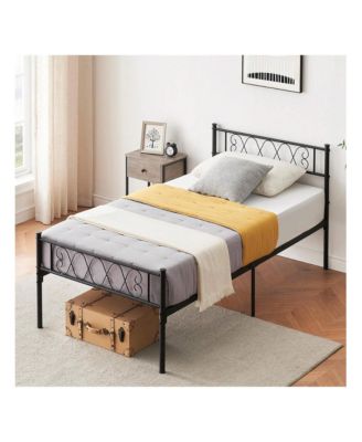 Metal Bed Frame with Heart Headboard and Footboard, 12.2" Storage Space, Steel Slats Support