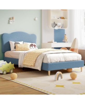 Twin XL Upholstered Bed Frame with Adjustable Boucle Headboard, Platform with Wood Slats