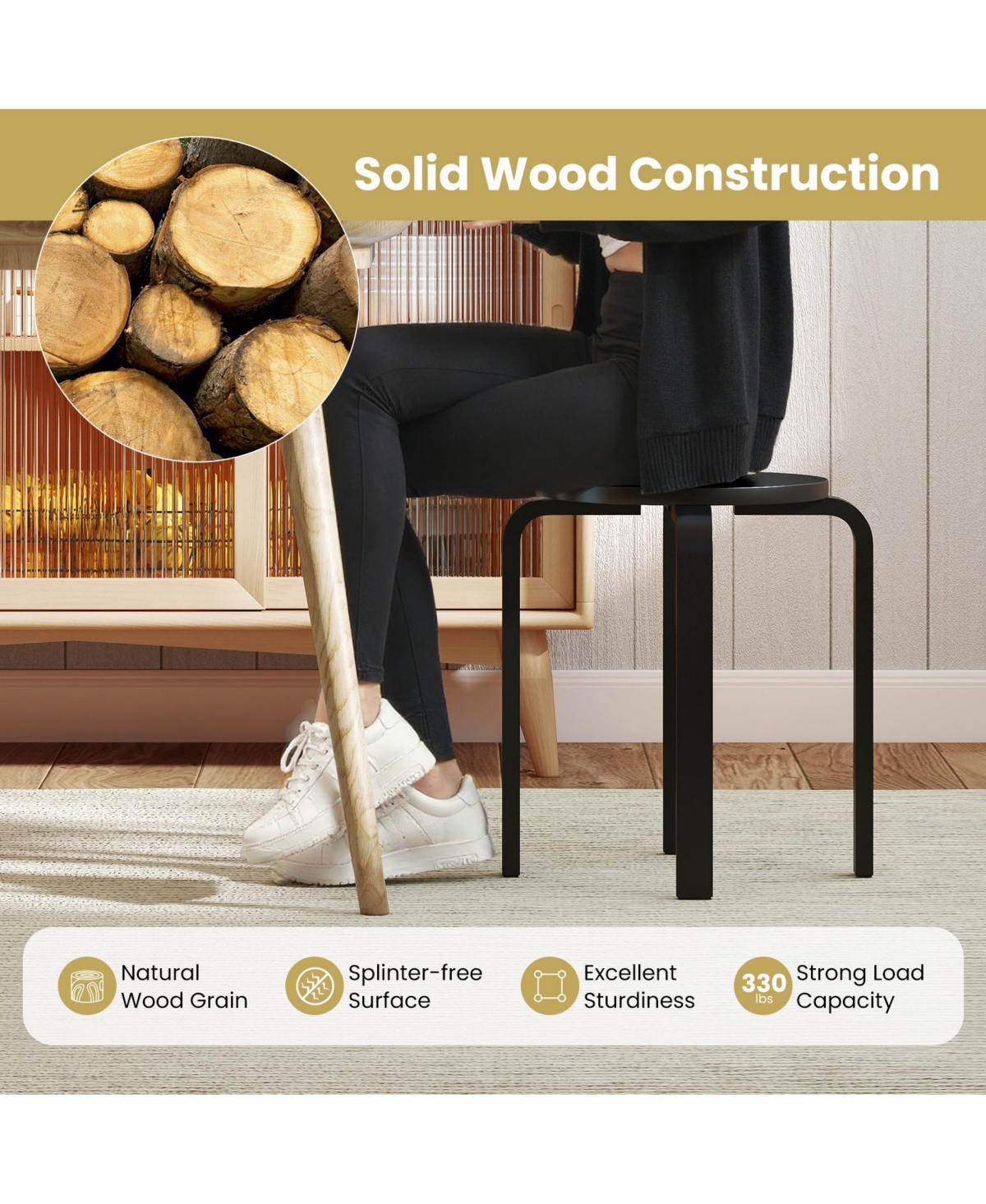 Gouun Stackable Bentwood Dining Stools Set of 4, 18 in Height with Round Top