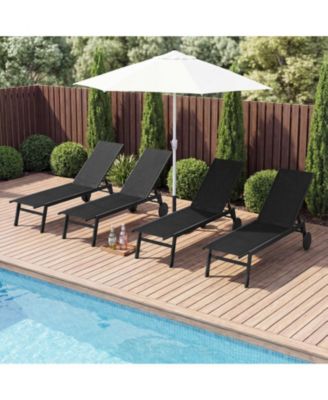 Set of 2 Patio Lounge Chairs with Wheels and 6-Level Adjustable Backrest