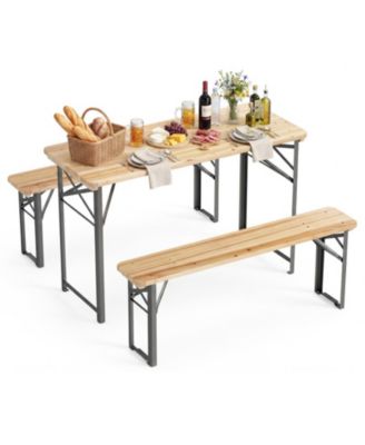 3-Piece Folding Picnic Table and Bench Set, Fir Wood Portable Outdoor Dining