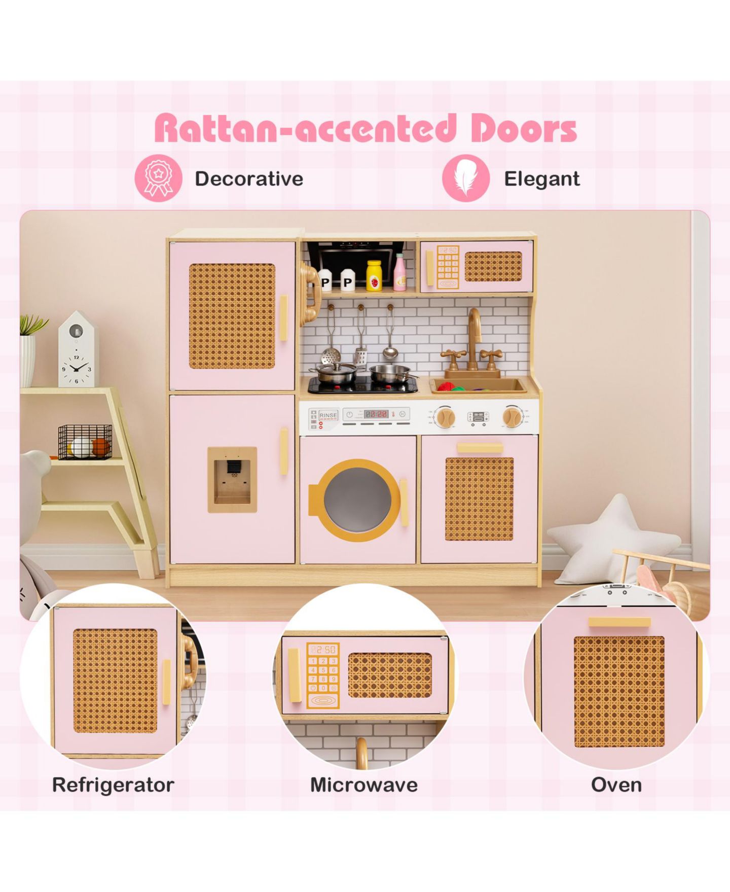 Детский игровой набор Slickblue Wooden Lights-and-Sounds Kids' Kitchen Playset, от 3 лет, цвет: Розовый — фото 5