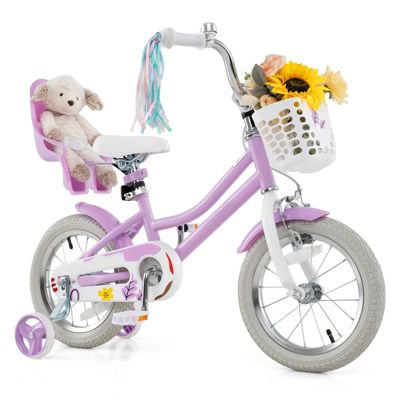 Kids Girls Bike with Doll Carrier Seat and Colorful Streamers