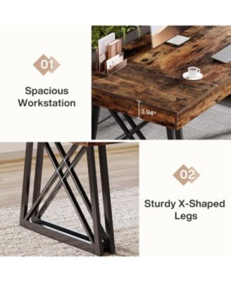 Executive Desk with X-Shaped Legs, 63'' Farmhouse Office Computer Desk, Large Writing Table