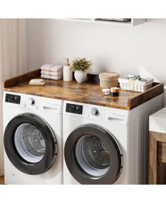 homfan - Washer Dryer Countertop, Wooden Laundry Countertop with Edge Rails, Washer and Dryer Topper Brown
