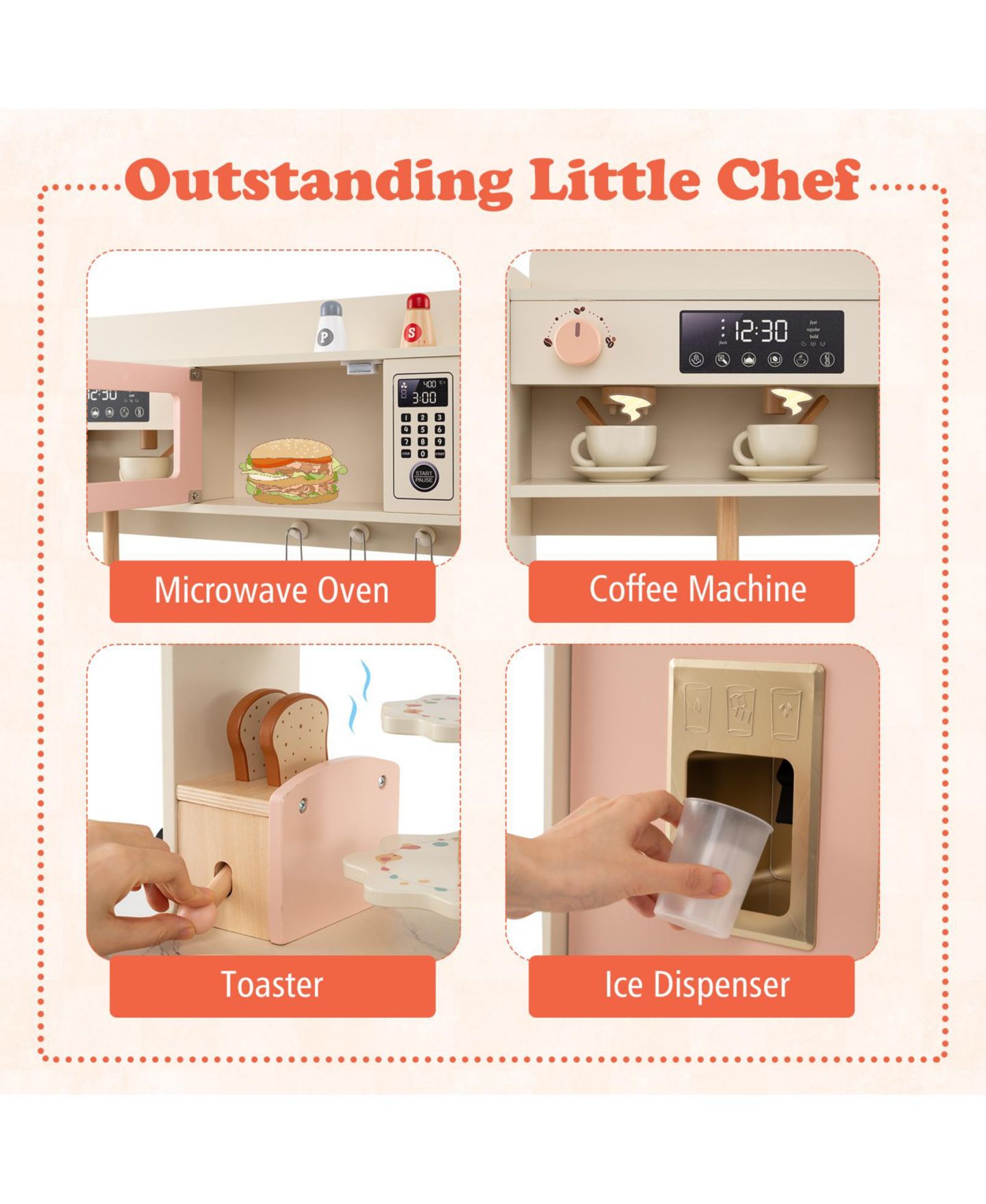 Детские игрушки Slickblue Interactive Lights and Sound 25-Piece Play Kitchen, Ages 3+, цвет: Розовый — фото 6