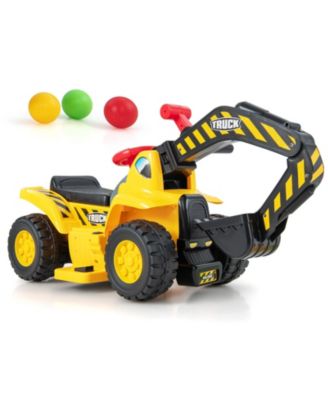 Ride On Excavator 6V for Kids with Fun Digger and Basketball Hoop-Yellow