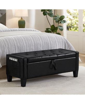 Black Storage Ottoman Bench with Safety Hinge