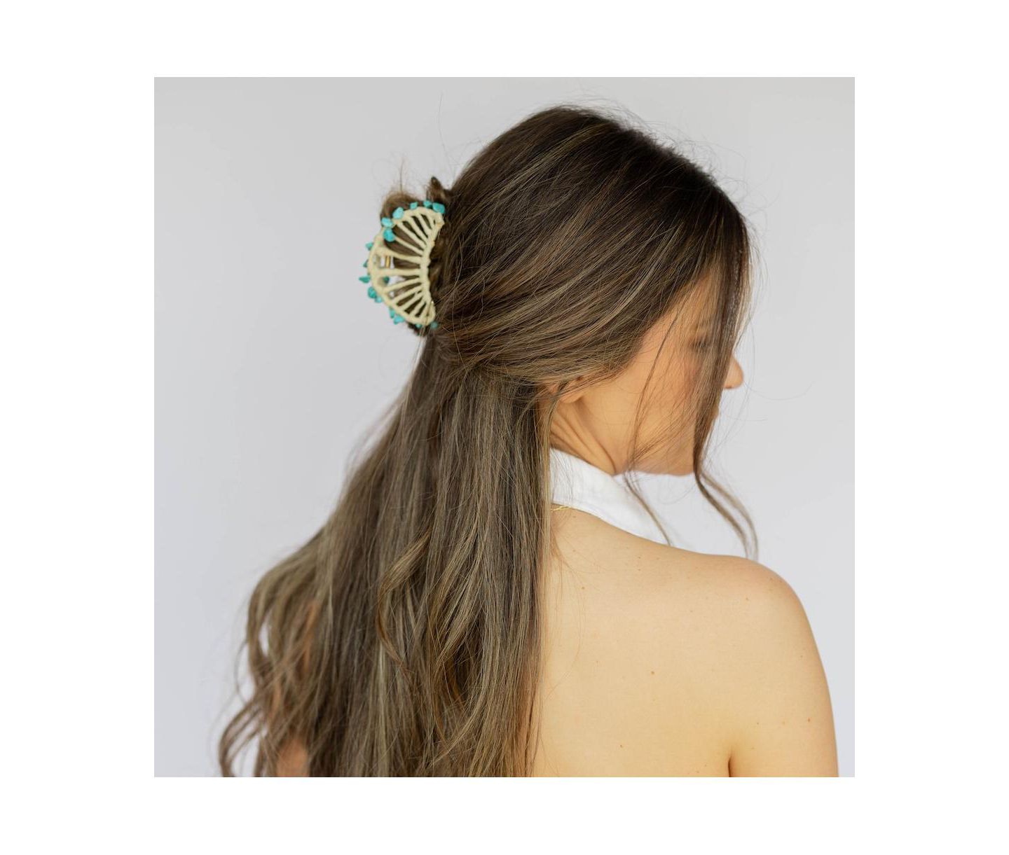Женская заколка Headbands of Hope Raffia Seashell Hair Claw Clip - Teal — фото 6
