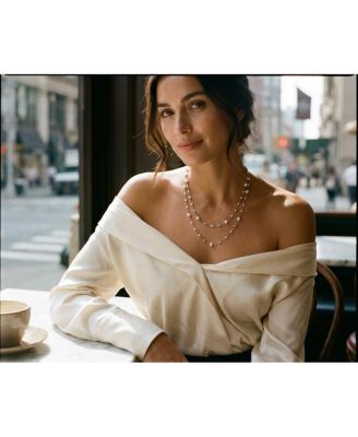 Fashion Extra Long Multi Wrap Layering Simulated White Pearl Station Chain Endless Strand Necklace 63 Inch Length