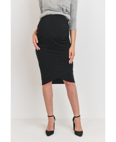 Женская юбка Hello Miz Maternity Ruched Slim Fit Knee-Length Skirt with Over-the-Belly Waist, цвет: Чёрный