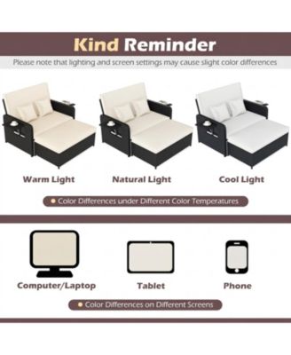 PE Wicker Outdoor Daybed with 4-Level Adjustable Backrest and Ottoman