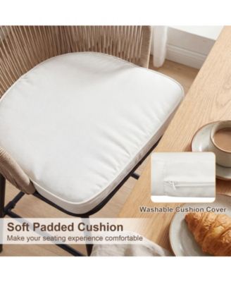 Set of 2 Bar-Height Woven Rope Patio Chairs with Cushions