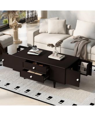 47.2" Modern Wooden Rectangular Coffee Table, Center Table with 4 Drawers and 2 Side Hidden Storage Compartments for Living Room