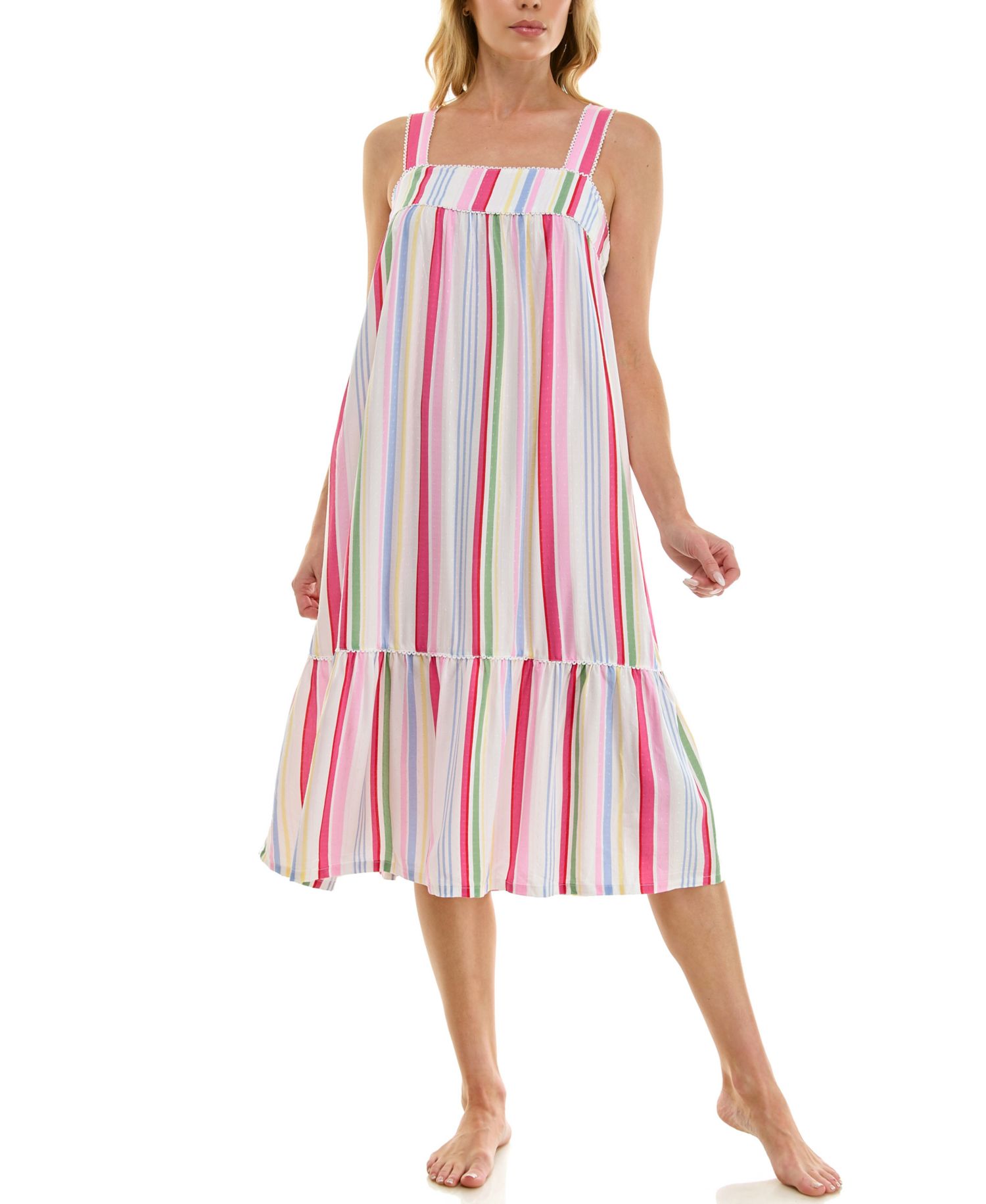 Women's Sleeveless Square Neck Tiered Nightgown