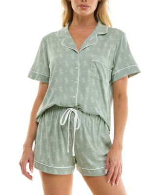 Women's Notch Collar Top and Pull-On Shorts, 2-Piece Set