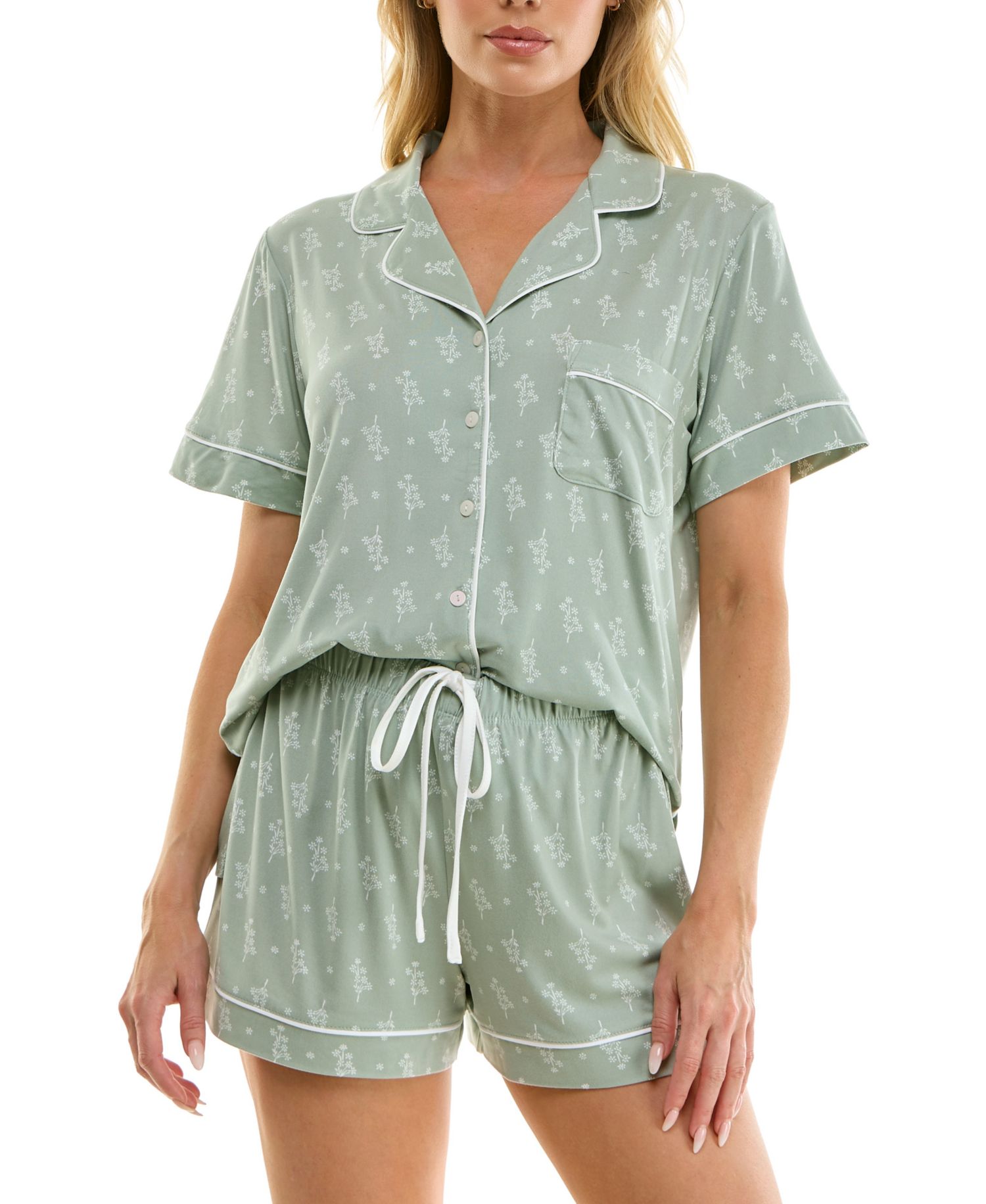 Women's Notch Collar Top and Pull-On Shorts, 2-Piece Set