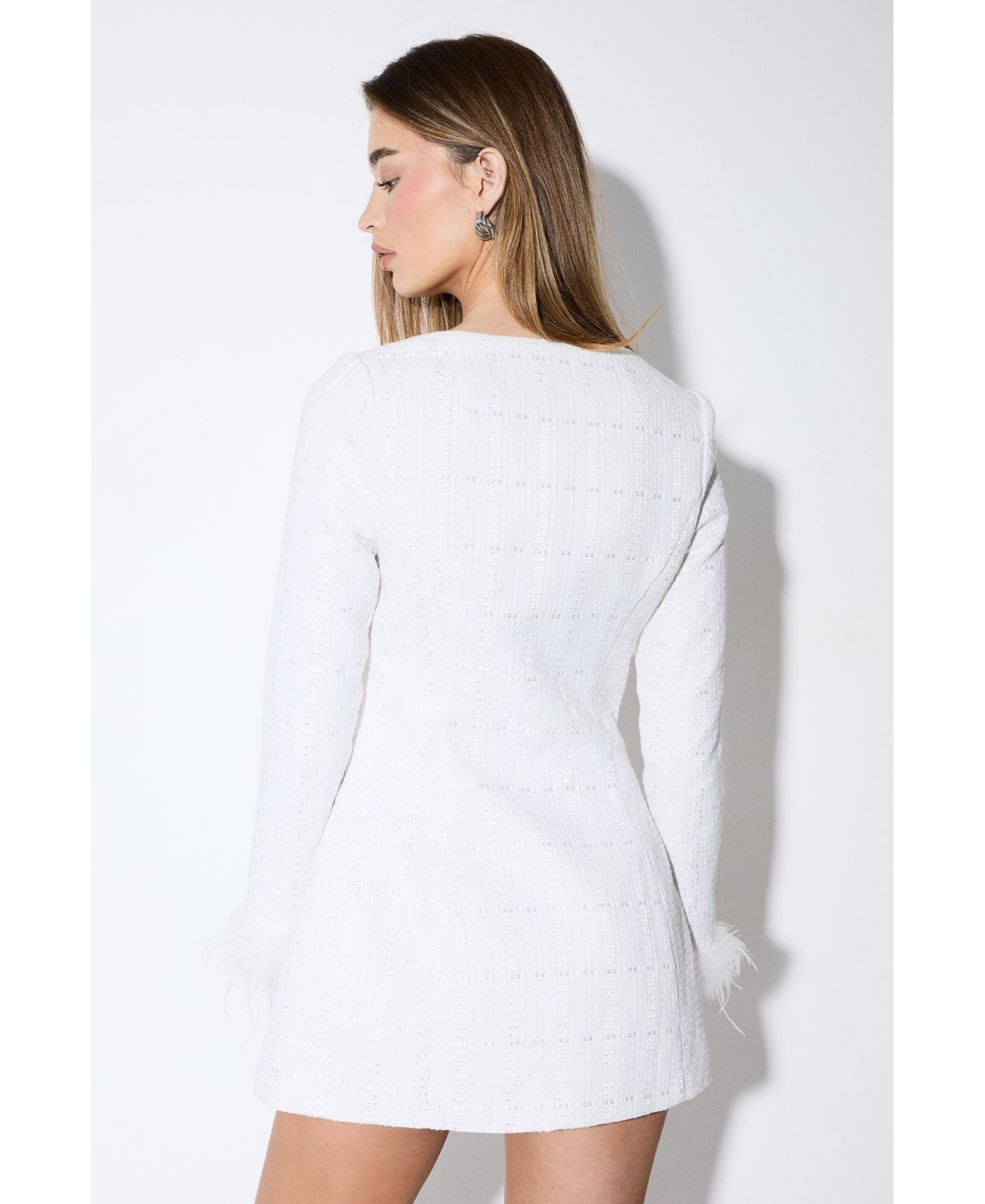 MissPap Women's Boucle feather Trim Mini Dress