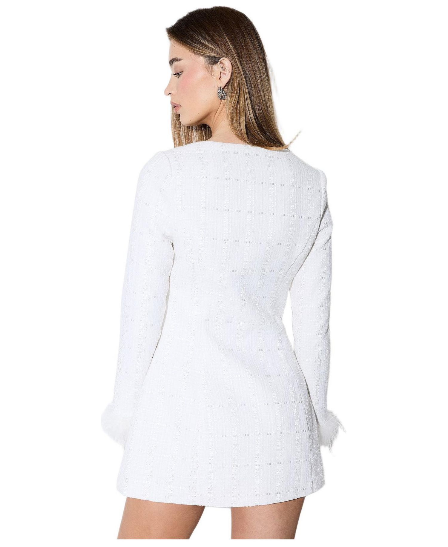 Women's Boucle feather Trim Mini Dress