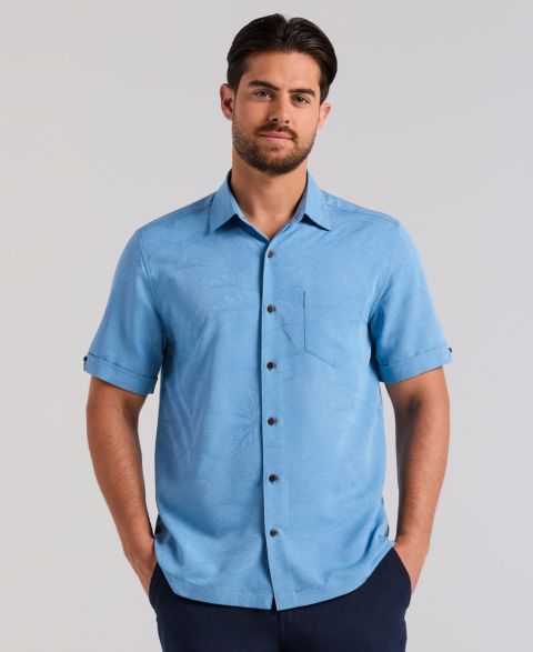 Мужская рубашка Cubavera Palm Print Short-Sleeve Button-Down, цвет: Allure