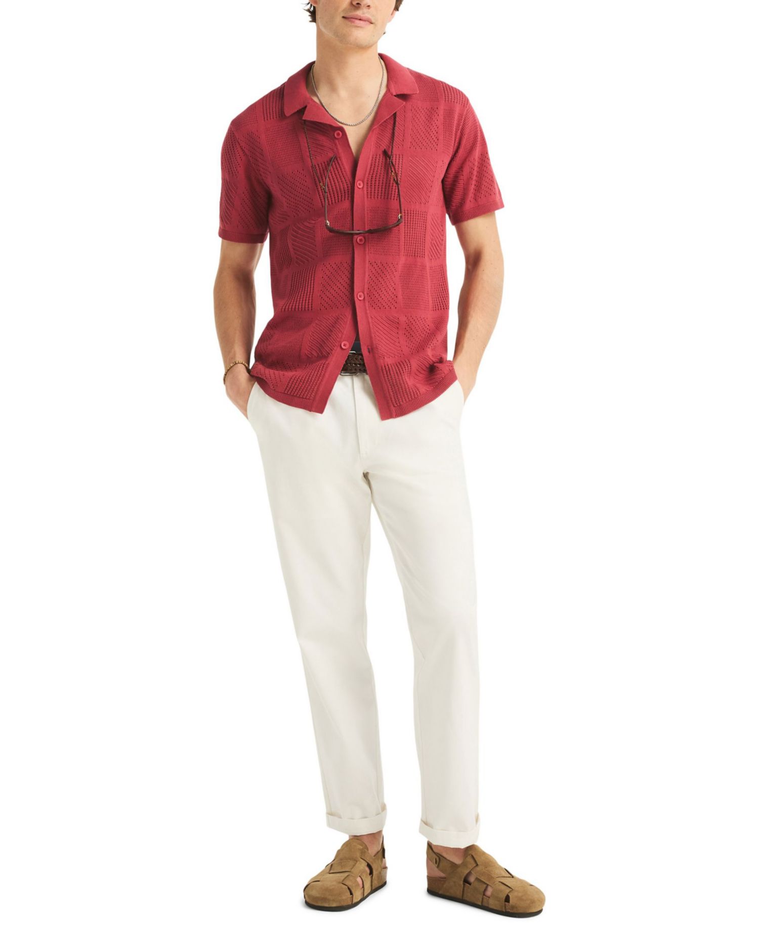 Men's Open-Stitch Classic-Fit Buttoned Polo Sweater