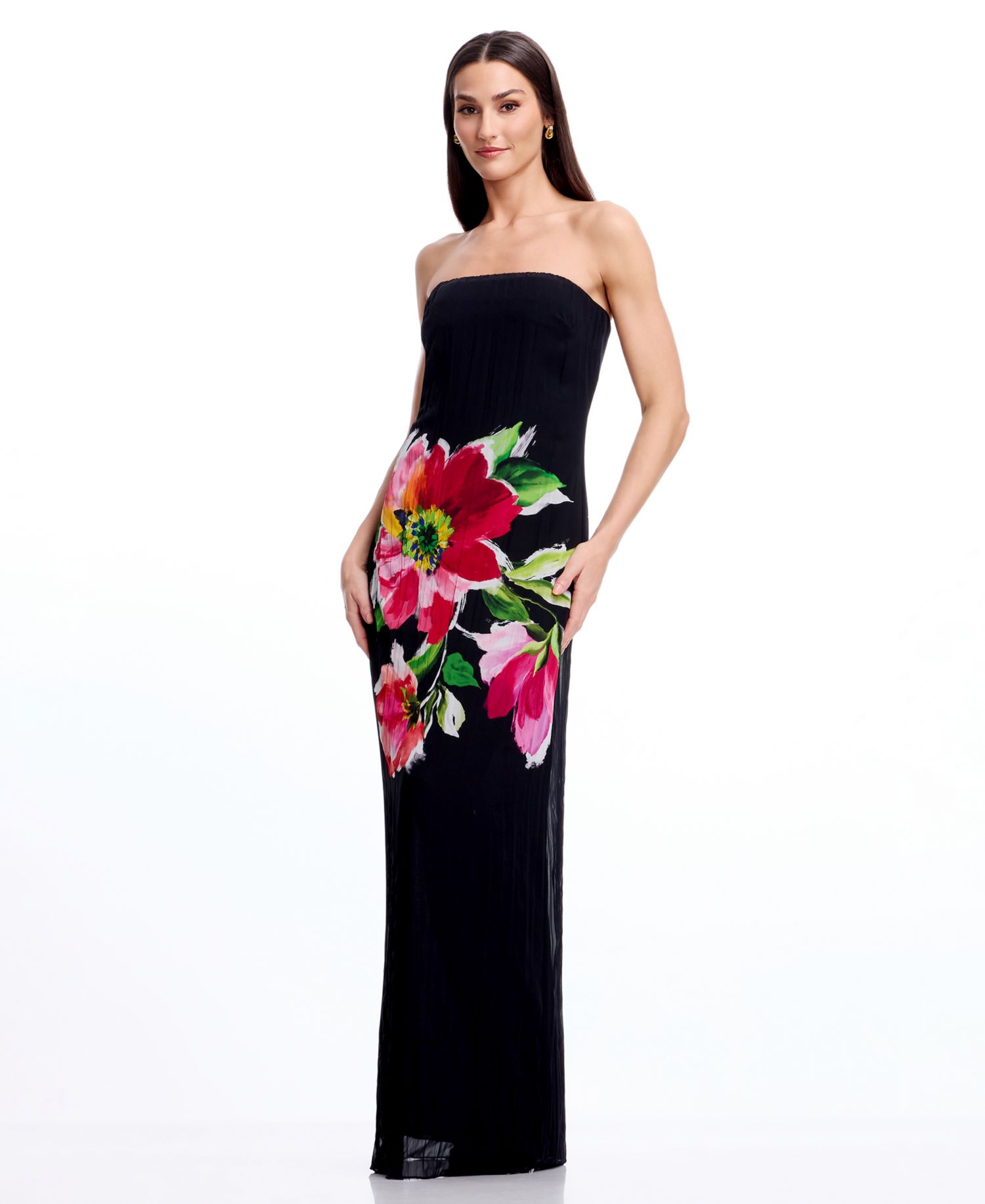 Women's Floral Print Strapless Long Gown