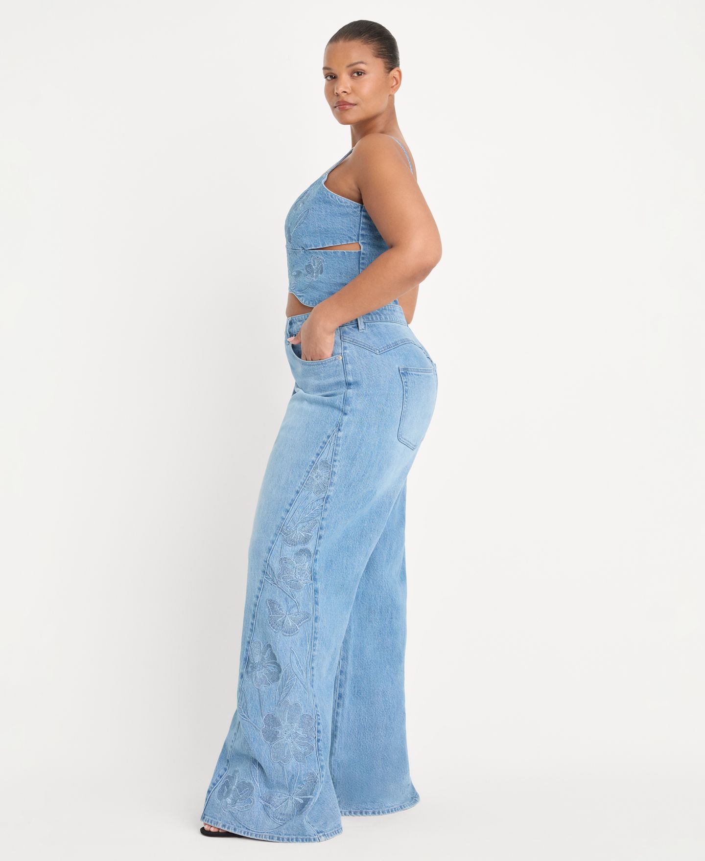 Женские джинсы Good American Dolly Joleans High-Rise Wide-Leg Embroidered, цвет: Индиго — фото 6