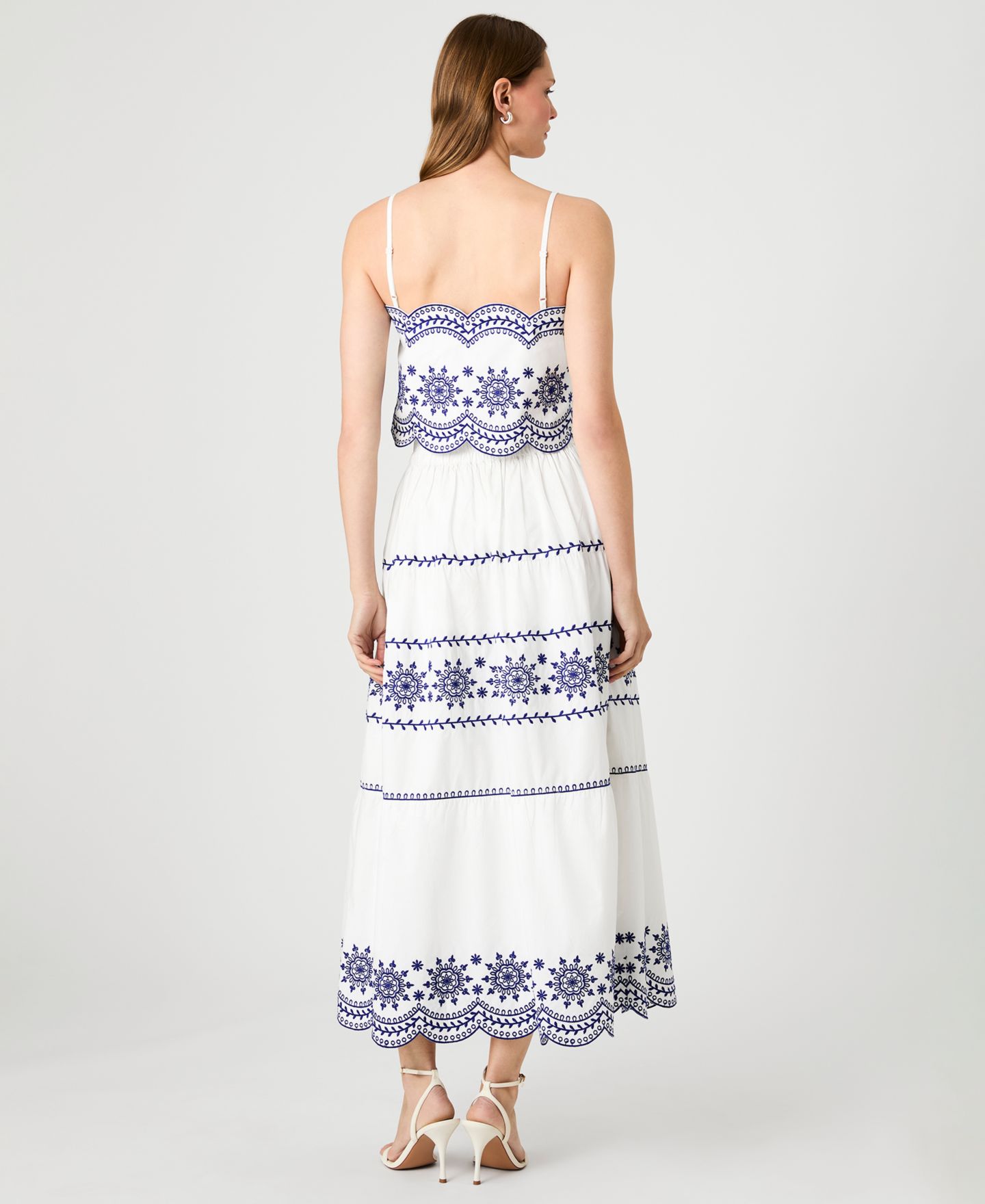 Женская юбка French Connection Embroidered Midi, цвет: Льняной белый индиго — фото 6