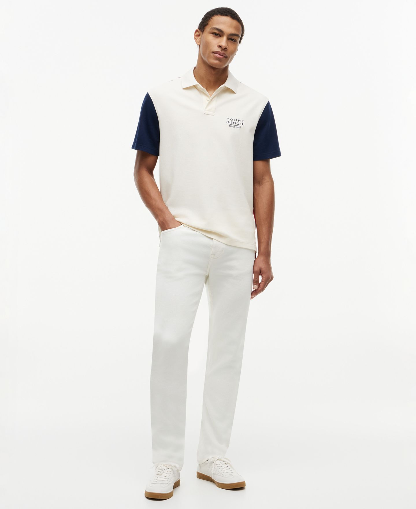 Мужское поло Tommy Hilfiger Color-Block Classic-Fit Polo Shirt, цвет: Слоновая кость — фото 2