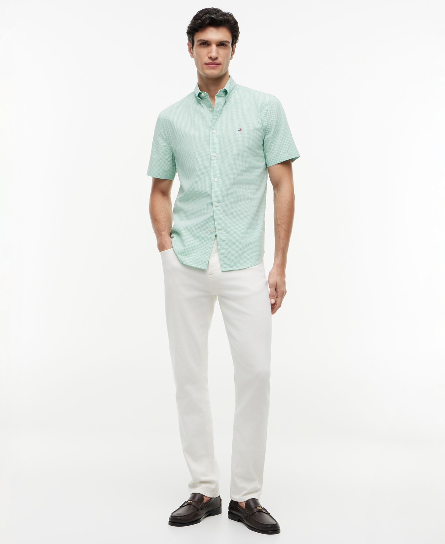 Men's Regular-Fit Flex Poplin Gingham Short-Sleeve Shirt