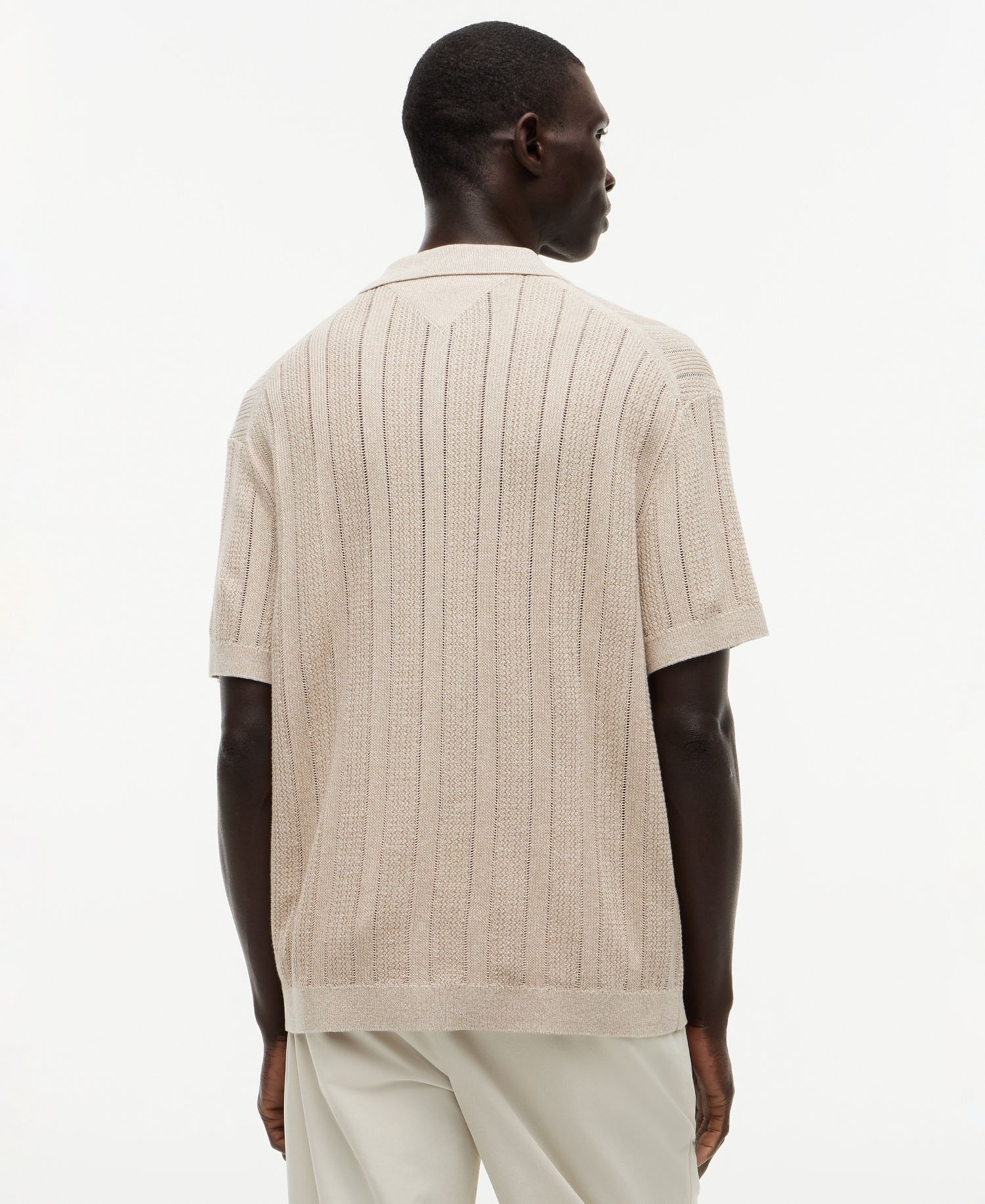 Men's Pointelle Structure Short-Sleeve Coat Front Sweater