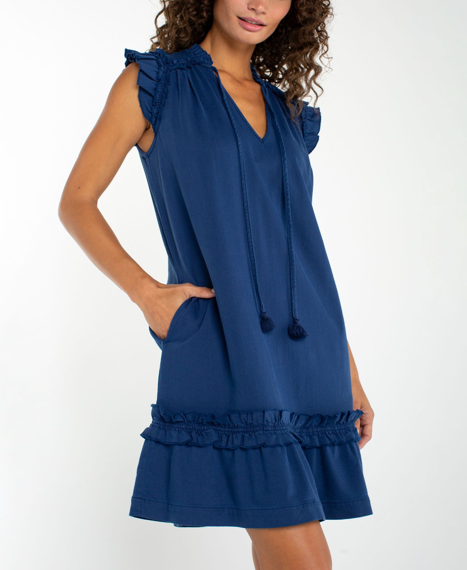 Petite V-Neck Ruffled Dress