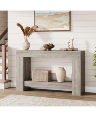 Entryway Console Table, Farmhouse 2-Tier Entryway Table, Long Sofa Accent Table Behind Couch Table with Open Storage for Entrance, Living Room