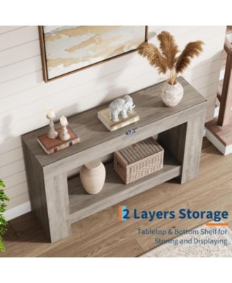 63'' Farmhouse 2-Tier Entryway Console Table with Open Storage - Long Sofa Accent Table for Entrance, Living Room and Hallway