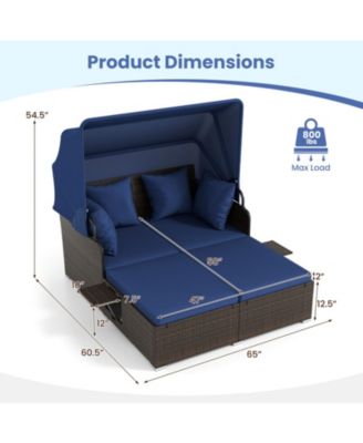 Outdoor Rattan Daybed with Retractable Canopy and Side Tables