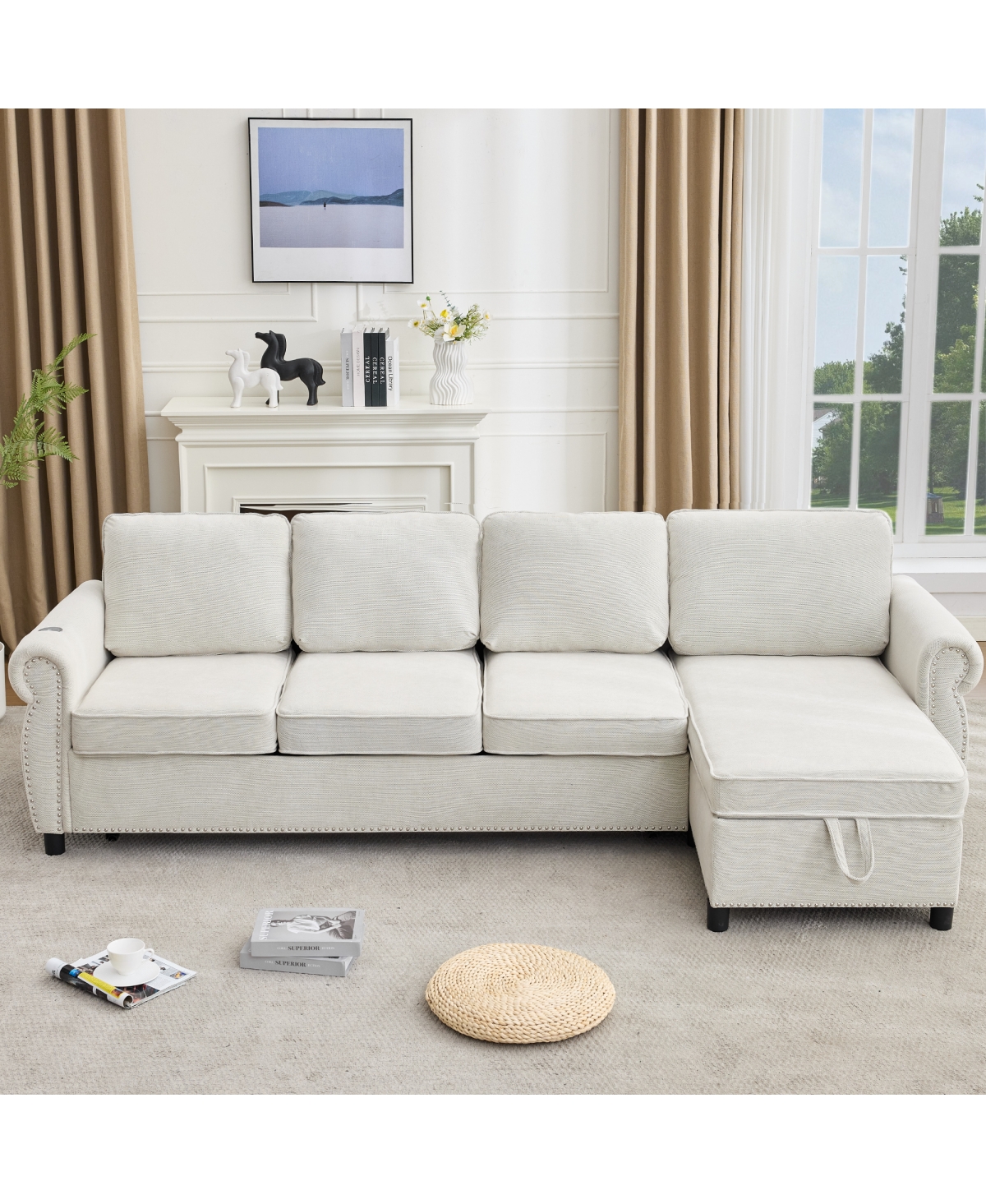 Streamdale Furniture 106.5" Modular L-Shape Pull Out Sofa Bed with Charging