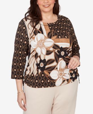 Plus Size Seville Floral Geometric Patchwork Side Tie Top