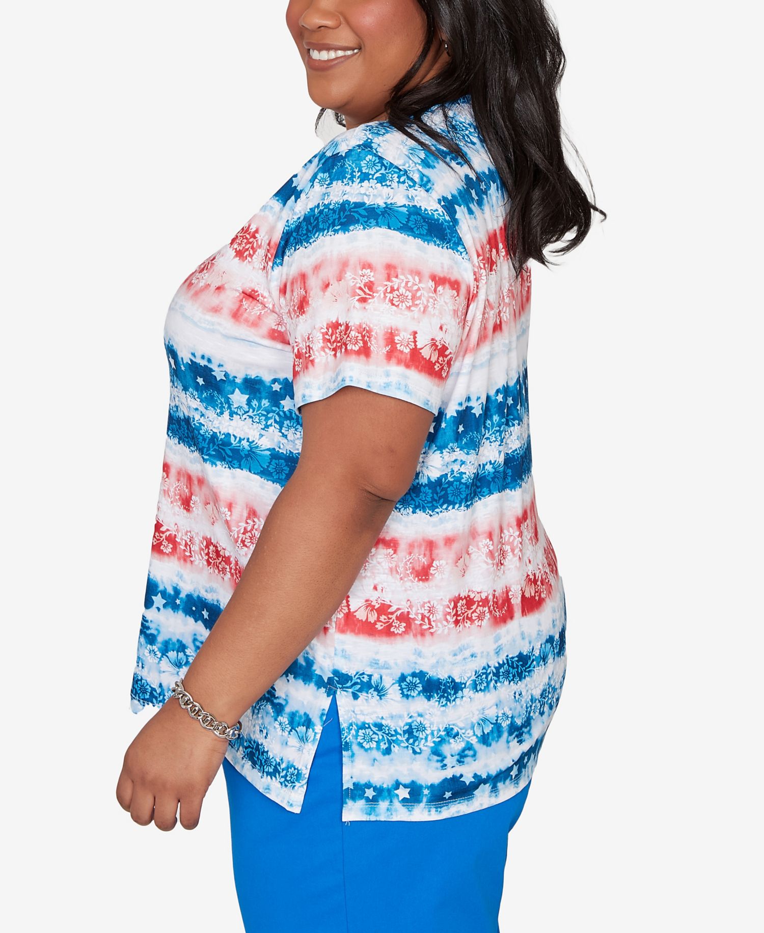 Plus Size Lady Liberty Americana Tie Dye Stripes T-Shirt