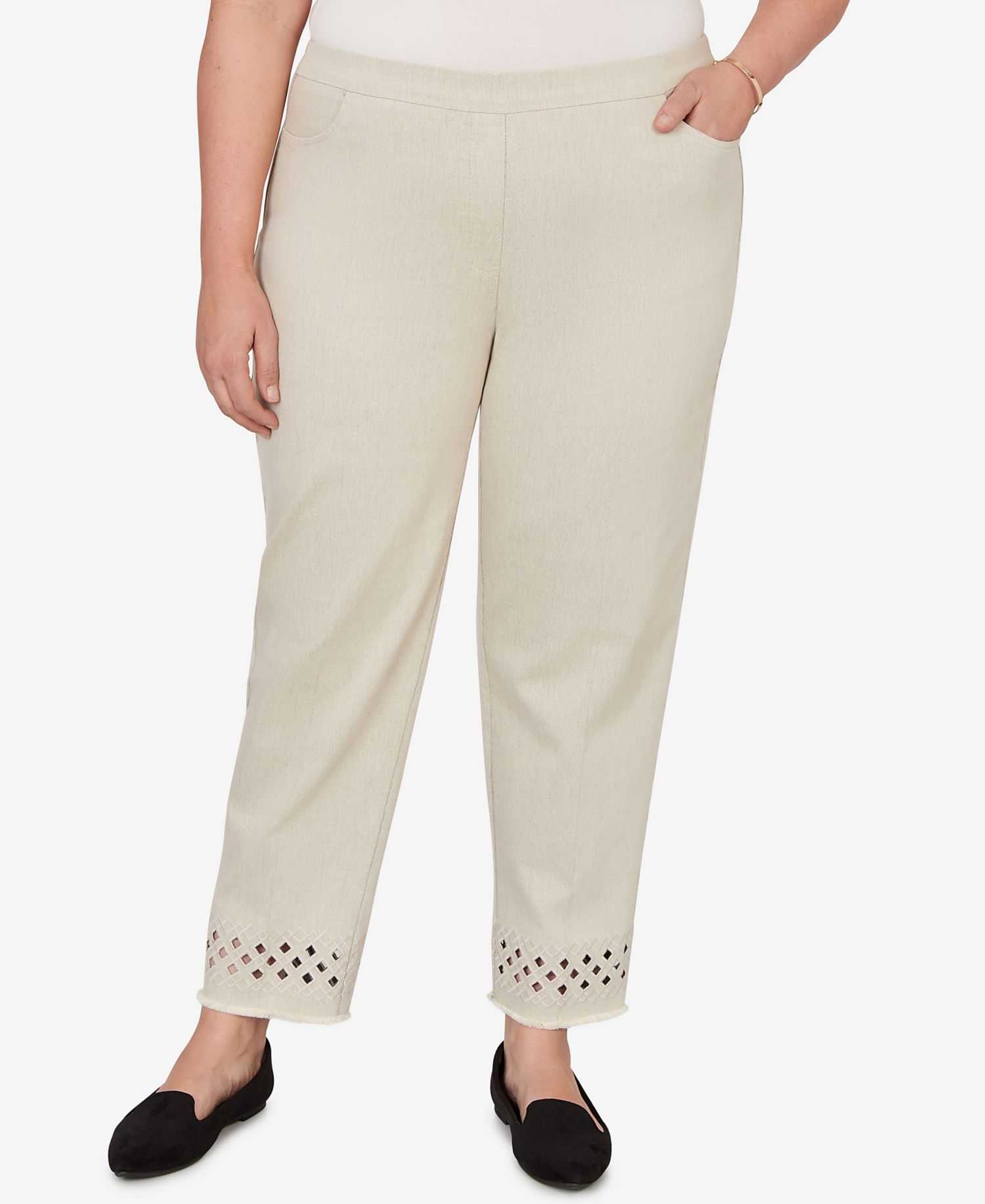 Plus Size Detail Driven Geometric Cut Out Flat Front Ankle Pants