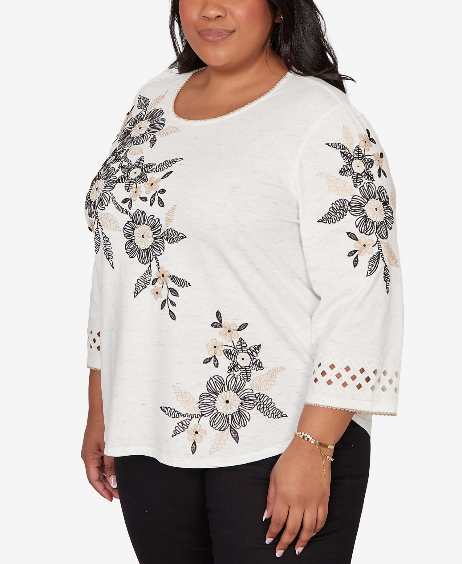 Plus Size Detail Driven Floral Embroidered Textured Top