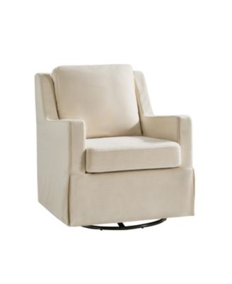 Lillie 30" W Farmhouse Slipcovered Down-blend Swivel Rocking Chair with Pillow Back