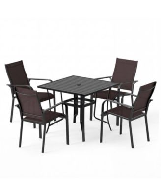 5 Piece Outdoor Dining Set with Stackable Chairs Square Table