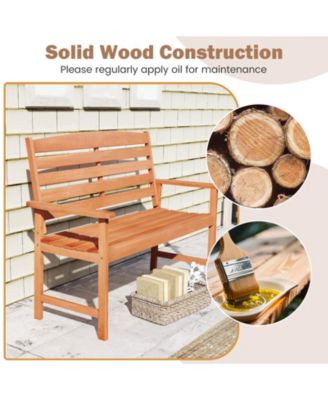 2-Person Wooden Garden Bench with Slatted Backrest and Comfortable Armrests