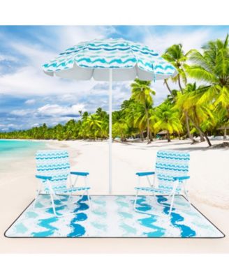 4-Piece Beach Umbrella Set with Two Foldable Chairs UPF 50+ Canopy and Picnic Blanket